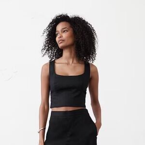 Elegant Black Cropped Linen Blend Crop Top - NWT